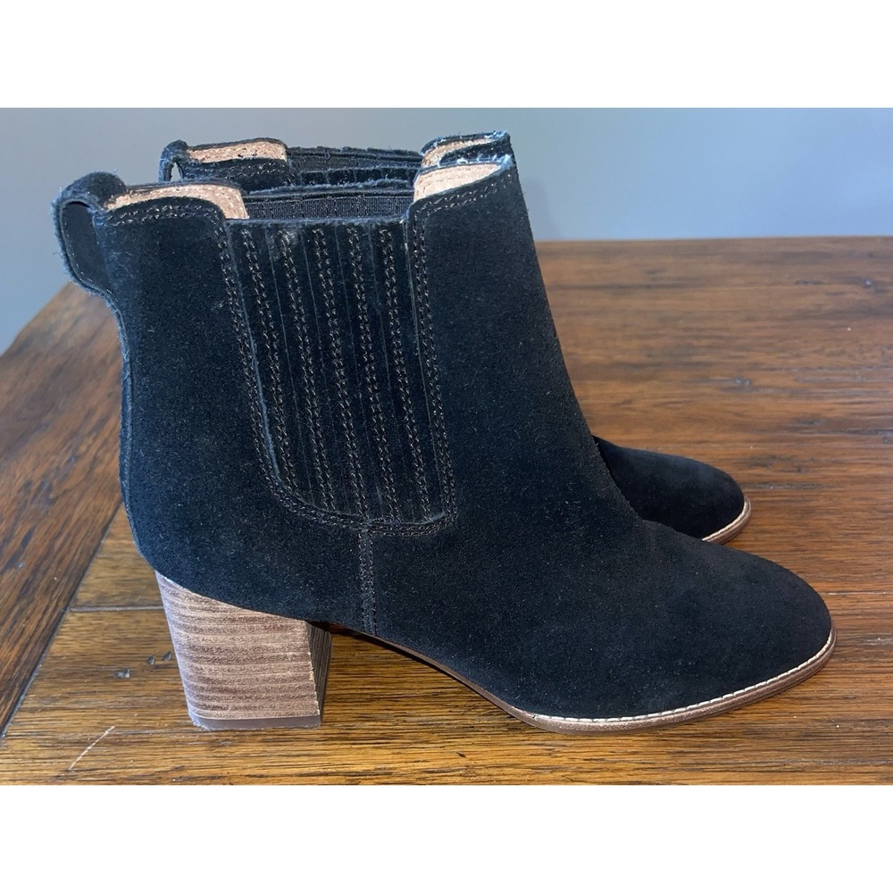Madewell Kat Black Suede Chunky Stacked Heel Boots Womens 9.5